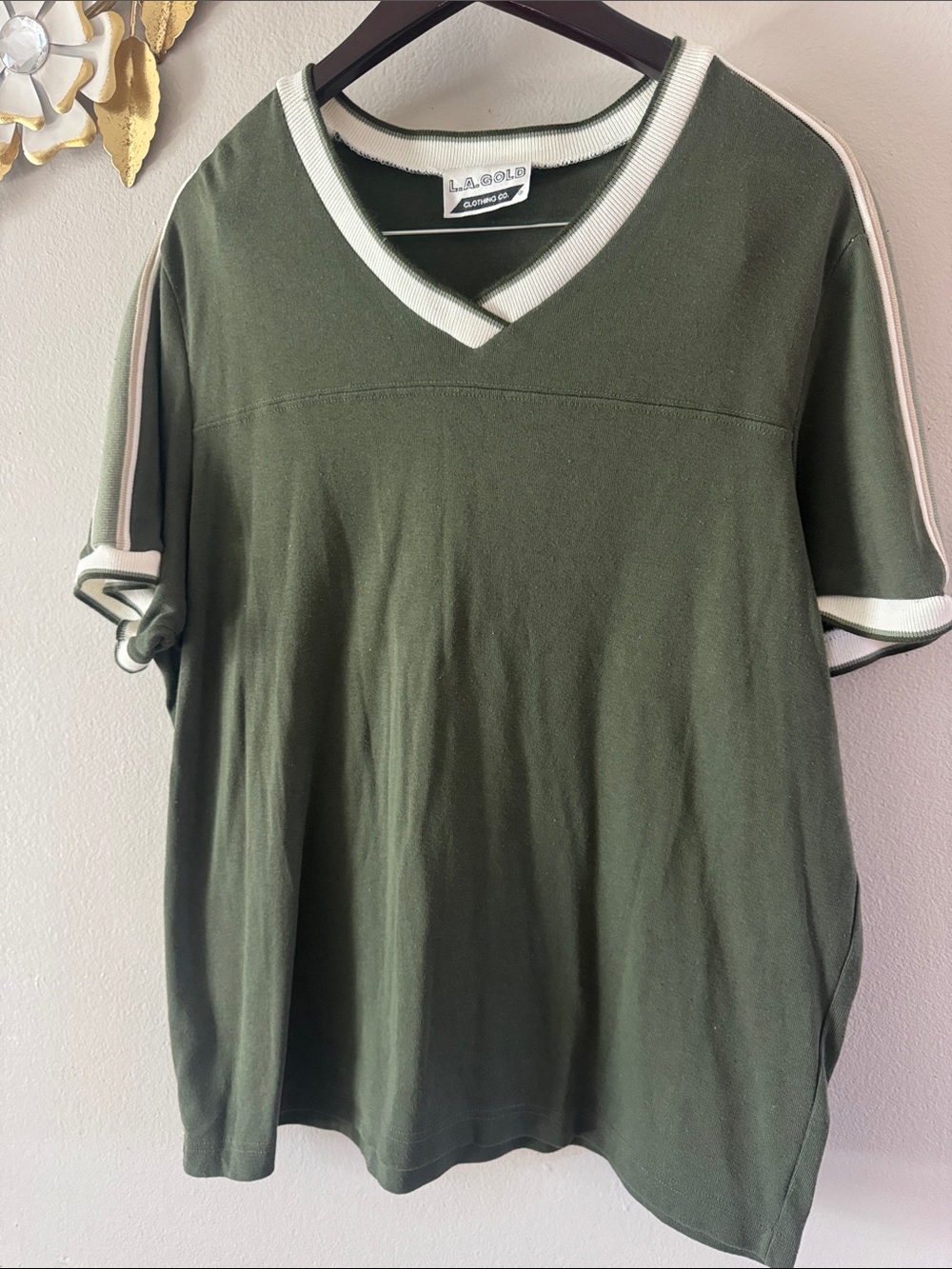 Olive Green V-Neck Long Sleeve Tee